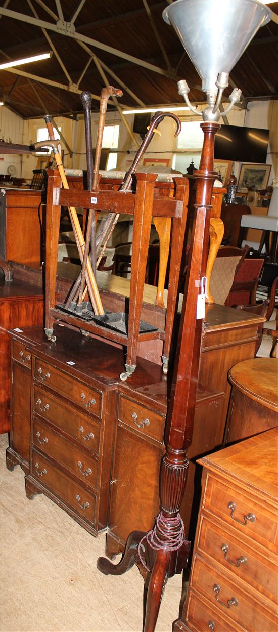Mahogany lamp stand and a walnut stick stand with sticks